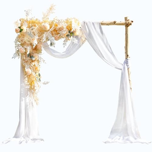 EBETA Hochzeit Volant Querbehang Freihanddeko für Hochzeitsbogen & Traubogen Himmelbett Vorhänge Gardine für Fenster Deko aus Chiffon-Stoff (Weiß, 145x600 cm)
