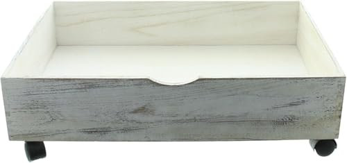 FRANK FLECHTWAREN, Bettschublade Shabby, Holz, weiß gekalkt, Kunststoffrollen Maße: 60 x 40 x 13 cm, GH 18 cm