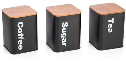 Trendi Juego de almacenamiento de té, café y azúcar, recipientes de almacenamiento de cocina de 1000 ml, juego de 3 recipientes herméticos con tapas de bambú, tarros de almacenamiento para té, café y