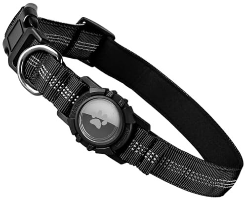 Ledeak Taktiskt hundhalsband för AirTag, reflekterande hundhalsband i nylon med transparent vattentätt skydd för AirTag-spårare, justerbart AirTag-hundhalsband för små och medelstora hundar (svart, S)
