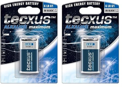 Tecxus 23639 6LR61/6LP3146/9V Block - alkaline manganese battery 9 V, blue/silver (Pack of 2)