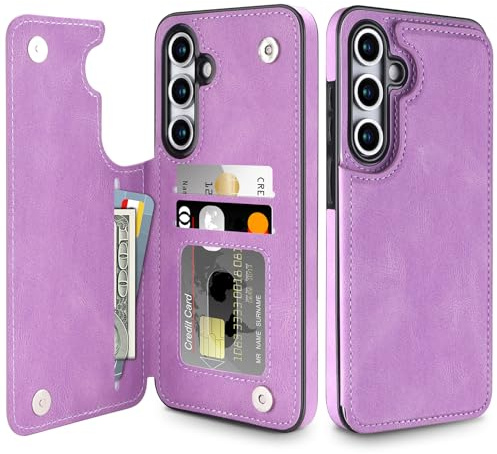 Coolden for Samsung S24 FE Case Wallet Case with Card Holder Shockproof Case Flip PU Leather Magnetic Clasp Protective Phone Case Cover for Samsung Galaxy S24 FE Case for Women Man (Purple)