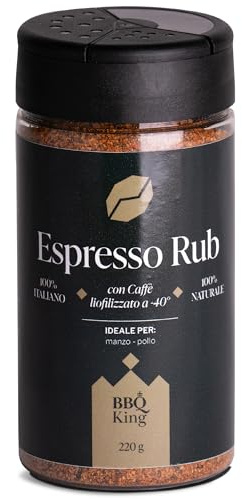 BBQ KING - Espresso Rub Confezione da 220g, Dry Rub Bbq per Manzo Ideale per Barbecue e Grill, Set Spezie Cucina 100% Made in Italy, Miscela di Spezie per Carni Rosse (Manzo, Beef Ribs)