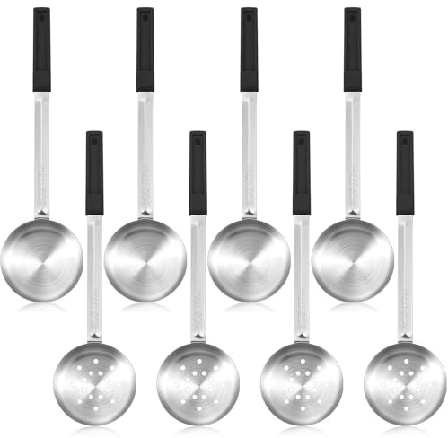 Teenyyou 8 Pcs Portion Control Serving Spoons Portion Scoops Cups Solid and Slotted Stainless Steel Ladle Spoon for Food, Serving Utensils Set for Parties(Black,6 oz)