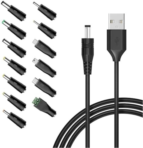 JZK 1M Cordon de charge USB multifonctionnel 5V Adaptateur de prise DC 5,5 x 2,1 mm avec 13 connecteurs DC, câble de chargeur vers DC 5V avec embout micro USB/Type-C/Mini USB et plus