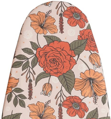 MinoCino Funda para Tabla de Planchar Grande de 150 x 55 cm, con Acolchado de Fieltro de 6 mm de Grosor, Tiras de Gancho y Bucle, con Estampado Floral