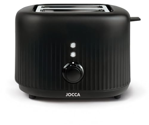 Jocca - Tostadora de Pan 2 Rebanadas, Doble Ranura Ancha 10x10 cm, 7 Niveles de Tostado, Función Recalentado, Cancelación y Descongelación, Bandeja Recogemigas, Acero Inox, 1000W, Negra