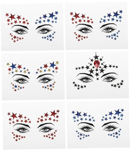 SAFIGLE 6 Hojas Pegatinas Faciales Estrellas De Gemas De Imitación De Pegatinas Diy Para Maquillaje De Mujer De Gemas Para Eventos Especiales