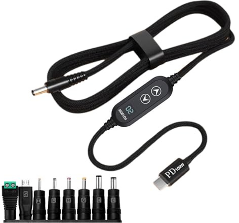 Cable de ajuste de energía inteligente de 100 W, fuente de alimentación rápida para portátiles USB tipo C a CC 5,5 mm, 5 V-20 V, salida variable, carga de laptop con tipo C