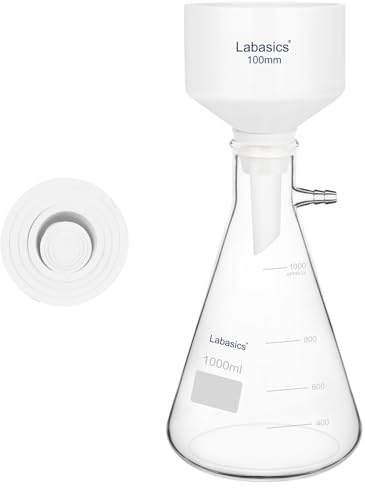Labasics Kit de Embudo y Matraz de Porcelana, Embudo Buchner O.D. 100 mm y Matraz de Borosilicato 1 L con Adaptador de Goma, para Filtración al Vacío en Laboratorio