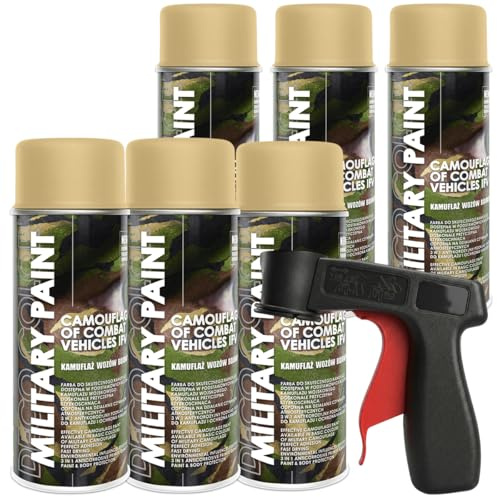 Craft-Equip DC 6er Sparpack 400ml Militär Army Militärlack Lackspray Nato Farbe wählbar und Haltegriff (6 Dosen in beige RAL 1001 + Haltegriff)