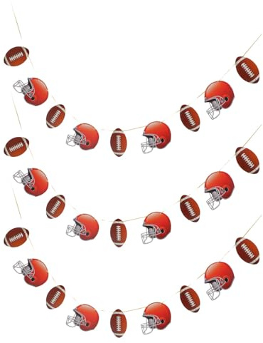 HEALSOPTHY 3 Pancartas Decorativas de Papel con Diseño Casco de Rugby, Banderines para Fiestas Deportivas Infantiles, Suministros para Cumpleaños Temáticos de Fútbol Americano,