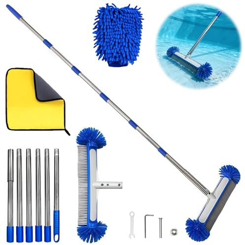 Spazzola per la Pulizia Della Piscina,Spazzola per Piscina con Manico 230cm,Spazzola per Piscina Arrotondate,Testina Spazzola Rotonda per Piscina,Scrubber per Bagno,Piscina,Cucina,Piastrelle
