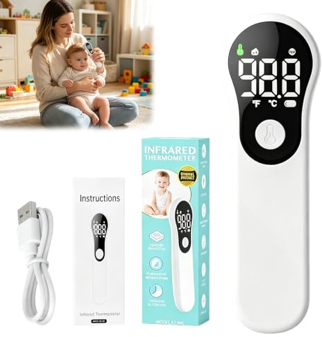 Termometro Digitale, HOVCEH 2 in 1 Termometro Febbre Neonato, Ricaricabile Ter-mometro Infrarossi Frontale, Ter-mometro Febbre senza Contatto per la Temperatura Corporea, la Temperatura degli Oggetti