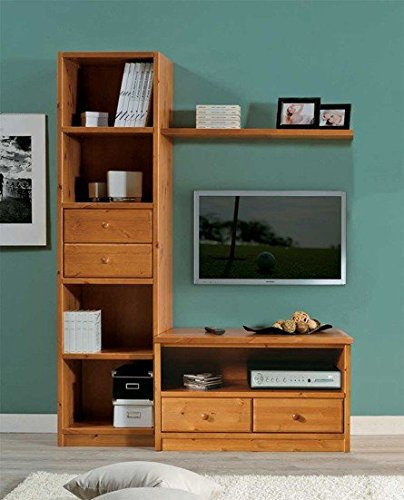Arredamenti Rustici Meuble TV + étagère en pin Massif-Couleur Noyer