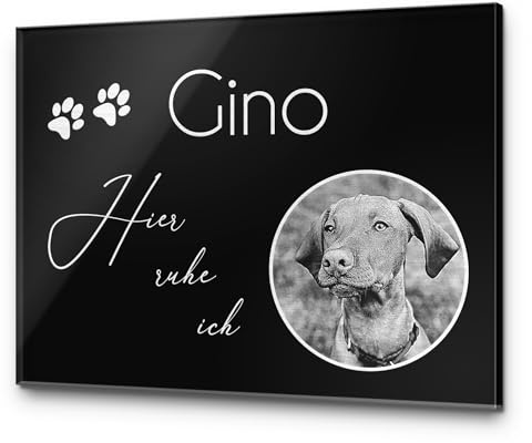 Tier-Grabstein Gedenkstein aus hochwertigem Hochglanz Acrylglas (bruchsicher/wetterfest) Grabplatte mit Gravur | Fotogravur - Gedenktafel für Haustiere Hunde Hund Katze Hase Kaninchen