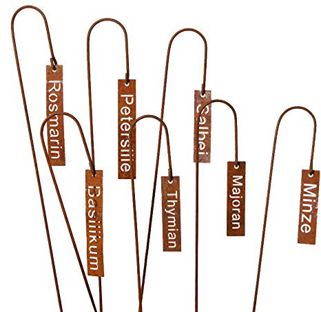 ARTECSIS 7er Set Kräuterschilder Kräuterstecker Pflanzenschilder Beschriftung Kräuter aus Metall mit Edelrost