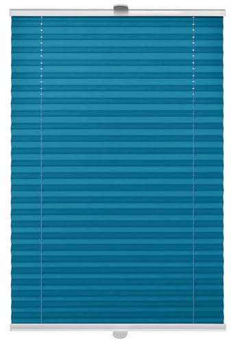 DomDeco Plissee 80x120cm Türkis mit weiß lackierten Alu-Profilen, KlemmFix-Halterung zur Montage ohne Bohren