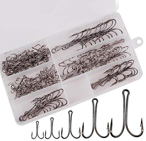 Doppelter Angelhaken Set Salzwasser Angeln Kohlenstoffstahl Angelhaken Doppelhaken Kit mit Angelzubehör Box (150stk/box)
