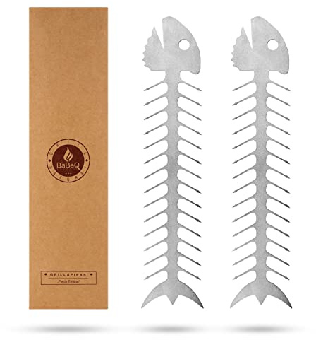 BABEQ - 2er Set Grillspieße aus Edelstahl 27cm - BBQ Grill Spieße als Schaschlikspieße, Gemüsespieße, Fleischspieße - Grill-Zubehör Doppelspieße zum Grillen für Fleisch, Fisch, Gemüse (Flach, Doppelt)