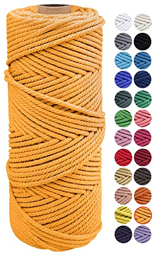 JeogYong Naturliches Baumwolle Garn, Natürlich Baumwollgarn Makramee-Seil Weiches Baumwoll-Seil, zum Wandbehänge, Pflanzenhalter, Basteln, Heimtextilien, Geschenkverpackung 2mm x 100m (Golden)