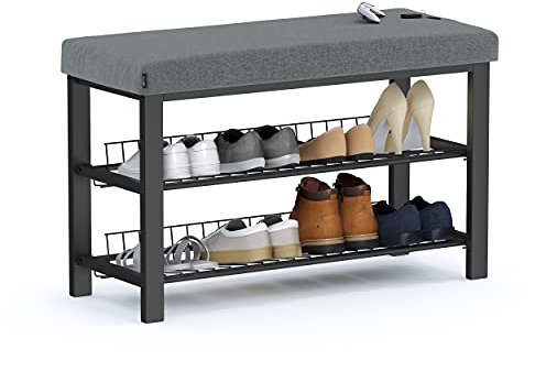 stardis stabiles Schuhregal mit Sitzbank platzsparende Schuhbank 2 Gitterablagen 81x50x32 cm, formschöner Schuhschrank für Flur, Wohn- und Schlafzimmer Schutz gegen Bodenkratzer (weiß) (anthrazit)