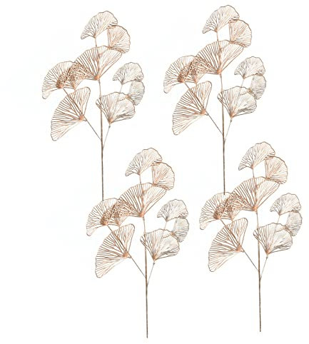 CVPDI 4 Stück Ginkgo-Blätter-Dekorationen, künstliche goldene Blätter mit Stielen, künstliche Pflanzen, für drinnen und draußen, Pflanzgefäß, Vasenfüller, Haus, Garten, Hochzeitsdekoration