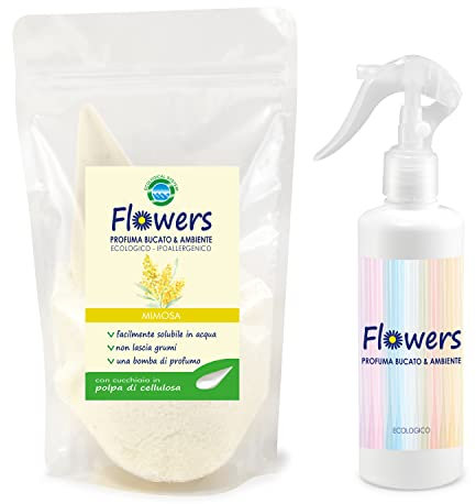 Profuma Bucato, Mimosa - Ecologico in polvere, 200g Kit con Spruzzino Profuma Ambiente
