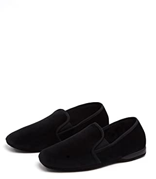 Arthur - Pantofole da uomo in velluto nero – Leggerezza e comfort – Fabbricazione francese – 90% cotone, 10% pelle, Nero , 41 EU