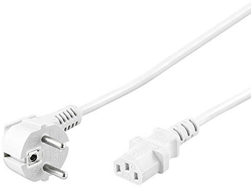 Cable de alimentación PremiumCord 230V 1m, cable de alimentación con contacto de protección en ángulo a enchufe de aparato frío C13, IEC 320, cable de alimentación de PC de 3 pines, color blanco