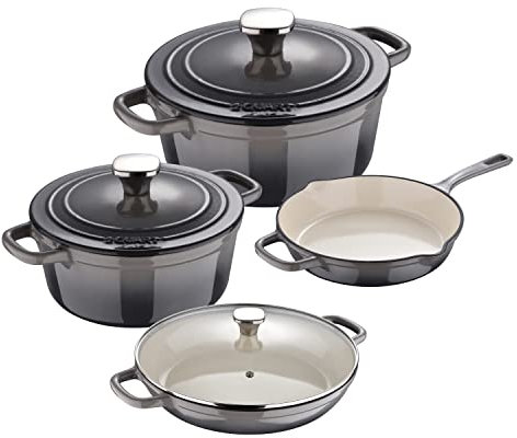 MasterPro Unique | Topfset 7-Teilig mit 3 Pfannen von 19, 27 und 30,5 cm Durchmesser und 1 Pfanne von 24,5 cm Durchmesser mit Deckeln | Ergonomischer Griff | Geeignet für Alle Herdarten