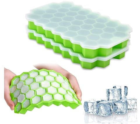 TIJAR® Ice Cube Tray with Lids, Soft Silicone Ice Moulds, Diamond Shape Ice Cube for Drinks and Desserts, Easy Removal (Green, 2 Packs)