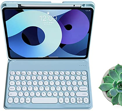 kaitesi Funda con teclado para iPad Air de 11 pulgadas M2/iPad Air de 5ª 4ª generación de 11.9 pulgadas, iPad Pro de 11 pulgadas, 4ª 2ª/3ª generación, funda desmontable con teclado redondo (azul