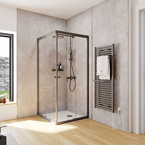 Schulte Duschkabine Corner Eckeinstieg mit Schiebetüren Mattschwarz 4 mm Sicherheitsglas (ESG) Klar hell 90x80 cm, Montage auf Duschwanne oder Fliese