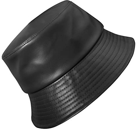 MILAKOO Unisex Black Fashion Bucket Hat Rain Waterproof Cap Pu Fisherman's Hat for Women