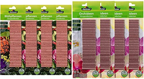 Dehner Düngestäbchen für Blühpflanzen, 4 x 30 Stück (120 Stück) & Düngestäbchen für Orchideen, 4 x 30 Stück (120 Stück)