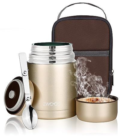 ZWOOS 800ml Thermos Alimentaire Chaud avec Sac à Lunch, Acier Inoxydable 316 Boite Isotherme Repas Chaud avec Cuillère, Boite Repas Isotherme pour Ecole, Bureau, Camping