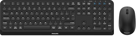 PHILIPS SPT6407B Wireless Keyboard Mouse Combo, Low Profile design, Bluetooth, USB, Multi device, Power saver, Multimedia short cut Keys, plug and play PC/Laptop