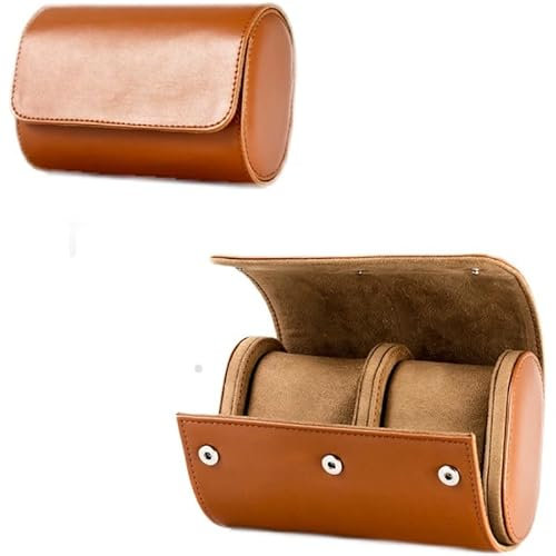 Handmade Leather Watch Roll Travel Case - 2-Slot Brown Organizer Box for Men - Velvet Protection for Home and Travel Storage