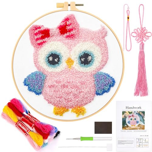 JSRQT Punch Needle Kit with Owl Pattern DIY Punch Needle Kits for Adults Beginners with Instructions Embroidery Kit Starter Handcraft Craft for Kids Craft Hoop