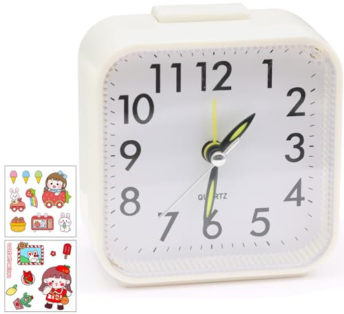 VEGCOO Sveglia Analogica Silenziosa da Comodino, Digitale con Luce, Portatile da Viaggio, Senza Ticchettio (Bianco)
