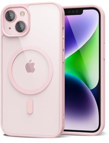oakxco für iPhone 14 Hülle Magsafe Durchsichtig, Klar Magnetisch Induktives Laden Handyhülle Bunt Dünn Silikon & Transparent Hart Plastik, Cute Einfarbig Clear Case Handy Hülle für Mädchen, Rosa