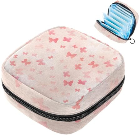 Watercolor Pink Butterfly Damenbinden-Aufbewahrungstasche, große Menstruationstassentasche mit Reißverschluss, Periodeneinlagen, Beutel, Slipeinlagen, Tampons für Mädchen und Frauen