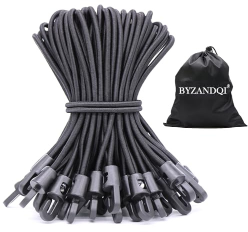 BYZANDQI Spanngummi mit Haken 50er-Pack 15cm, Expander mit Haken Schwarz | Planenspanner Zeltgummis Gummispanner Planengummi Expanderschlingen für Planen Zelt Net Camping