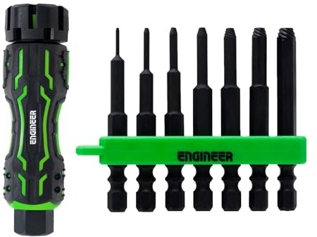 ENGINEER 7-in-1 Schraubenausdreher-Set für Innensechskantschrauben, mit Mini Schraubendrehergriff. Funktioniert mit Senkkopfschrauben DZ-84