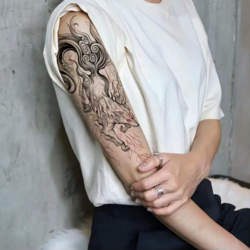 GoDdis Kräutersaft-Tattoo-Aufkleber, Wasserdicht, Langlebig, Geisha, Neunschwänziger Fuchs, Blumenarmmann Dauer Von Zwei Wochen Temporäre Tattoo Fake Tattoo Aufkleber