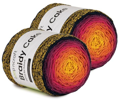Makramee Cake Garn 2er Set, Drachenfrucht, Loopncraft, 2 X 250m - 250g Farbverlaufsgarn, Recycling Garn