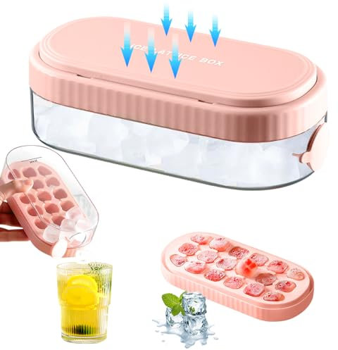 Stampo Ghiaccio con Coperchio e Contenitore, Vassoi per cubetti di ghiaccio, Rilascia Tutti i Cubetti Ghiaccio in un Secondo, senza BPA, adatto per cocktail, caffè, succo (Pink)
