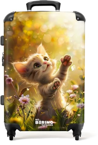 NoBoringSuitcases.com Kinderkoffer Mädchen, Koffer Groß, Koffer Kinder, TSA, Koffer Mädchen, Reisekoffer, 20kg Koffer, Reisekoffer Groß, Koffer 4 Rollen, Koffer M (Kätzchen - Gold, 67 cm - 72 L)