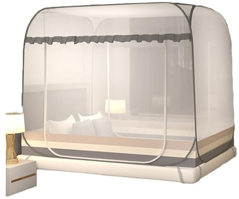 Tragbarer, faltbarer Betthimmel mit lichtreduzierendem Moskitonetz für Miss Schlafzimmer Dekor – einfache Installation, atmungsaktiv und leicht – Beige, 180 x 200 x 152 cm